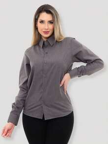 Women's Formal Shirt Premium Linen Structured Long Sleeve Shirt - Dark Grey - View 4
