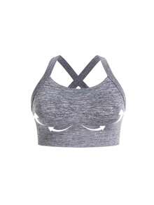 The Combination Of A Two-Piece Plus-Size Women's Cross-Strap Bra And Pocket Leggings Is Suitable For Outdoor Hiking. It Is Comfortable And Lightweight, And The Pocket Design Makes It Convenient To Carry A Mobile Phone - 灰色+灰色 - 查看 4