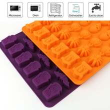 New Halloween Silicone Chocolate Mold, 48 Cavities Candy & Gummy Molds, Non-Stick Chocolate Baking Tray, Jelly, Pumpkin Gummies, Witch Hats, Bats, Skulls, Spiders, Tombstones Shapes - Dishwasher, Oven, Freezer Safe - Multicolor - View 2