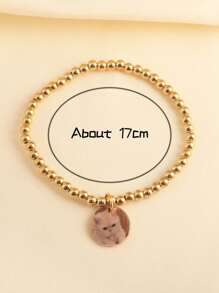 Custom Bracelet, Creative Personalized Gold Ball Bead 7-Piece Bracelet Set, CCB Beaded Gold Discs With Colorful Printed Pendants, Customized With Family, Friends, Idol Images, Reversible Transparent Bracelet, Suitable For Birthday, Family Gathering, Valentine's Day, Parent-Child, Couples, Anniversary Celebration, Gift For Mom, Dad, Friends, Boyfriend, Girlfriend, Daily Wear