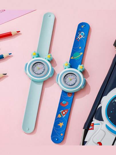 1 块 3D 火箭和宇航员外太空印花石英表，适合送给青少年的礼物 - 生日、返校、暑假、万圣节