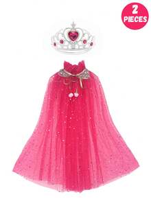 2 Stücke/Set Eleganter Stil Lotus Krone Umhang Set für Kinder, ein Zweiteiler für Mädchen zum Verkleiden als Eiskönigin mit Krone und Umhang, geeignet für Aufführungen, Partys und Bühnenauftritte. Ein ideales Geschenk für Kinder.
