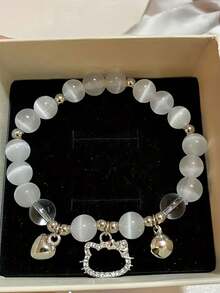 5 piezas, pulsera con encanto de  oficialmente autorizada por  - Estilo Y2K E y accesorio Kawaii elástico, que incluye colgante con forma de corazón, alas de ángel y llave, cristal sintético de piedra natal de agosto, lindo regalo de dibujos animados, uso diario del Día de San Valentín para niña, colgante de pulsera de , joyería diaria, accesorios para fiestas, diseño divertido, decoración de cuentas, regalo para cumpleaños, pendiente con diseño de perlas, accesorio para niñas - Multicolor - Ver 11