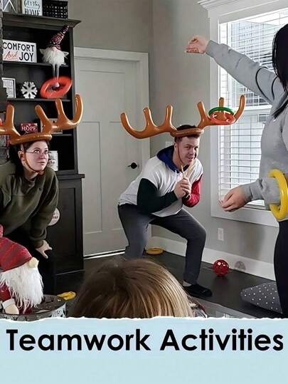 4/2/1set- Inflatable Reindeer Antler Ring Toss Game,Reindeer Antler Hat Ring Toss For Xmas Party 2025 Great Christmas Games For Adult,Christmas Party Decoration Adult Team Game,Teamwork Activities, 2026 Happy New Year Party Packs
