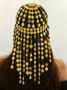 1件中东复古宫廷硬币面具，肚皮舞脸链，新款创意头饰，金合金硬币流苏头带，中东流行头饰情人节配饰 - 均碼 - 查看 2