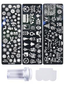 1/2/3/4/6 件套冬季圣诞美甲模板，含美甲印章、刮刀、圣诞雪花、驯鹿、圣诞树、时钟、雪人图案美甲模板、冬季美甲烫印板设计 DIY 美甲工具 - 銀色 - 查看 23