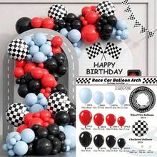 Race Car Theme Balloons Arch Garland Kit 18 12 10 5Inch Red Blue Black Yellow Checkered Wheel Tire Foil Latex Balloons For Racing Car Two Fast First 1st 3th 5th Birthday Party Decor Supplies