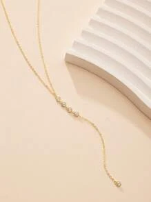1 buc colier de lux strălucitor S925 argint auriu cu zirconiu în formă de Y, colier delicat cu pandantiv, accesorii, potrivit pentru petrecere, întâlnire, banchet