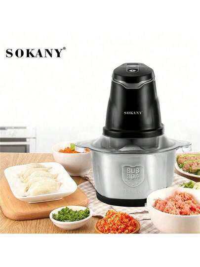 Picadora de carne eléctrica SOKANY-7020 con cortador y rallador de verduras de gran capacidad de 2L, diseño de doble capa y cuatro cuchillas
