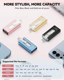 BLANBOK+ USB Stick 256GB For Phone, 4 In 1 USB Memory Stick For Phone/Pad/Android Cell Phone/PC, USB 3.0 Memory Stick High-Speed Flash Drive, Phone External Storage Expansion Photo Stick, - Pink - View 5
