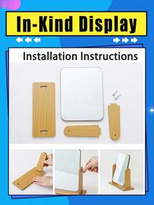 化妆镜，木质台面镜360°旋转镜，单面梳妆镜，便携式可拆卸台面私密空间高清化妆镜带支架桌面矩形化妆镜带木质框架，独立式木纹图案