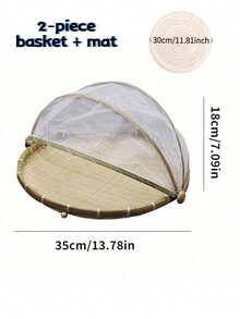 Food Bamboo Food Serving Tent Basket Hand-Woven Basket Serving Dustproof Round Picnic Basket Vegetable Fruits Bread Food Home Food Storage Basket With Mesh Gauze Cover Container - Primary Color - View 17