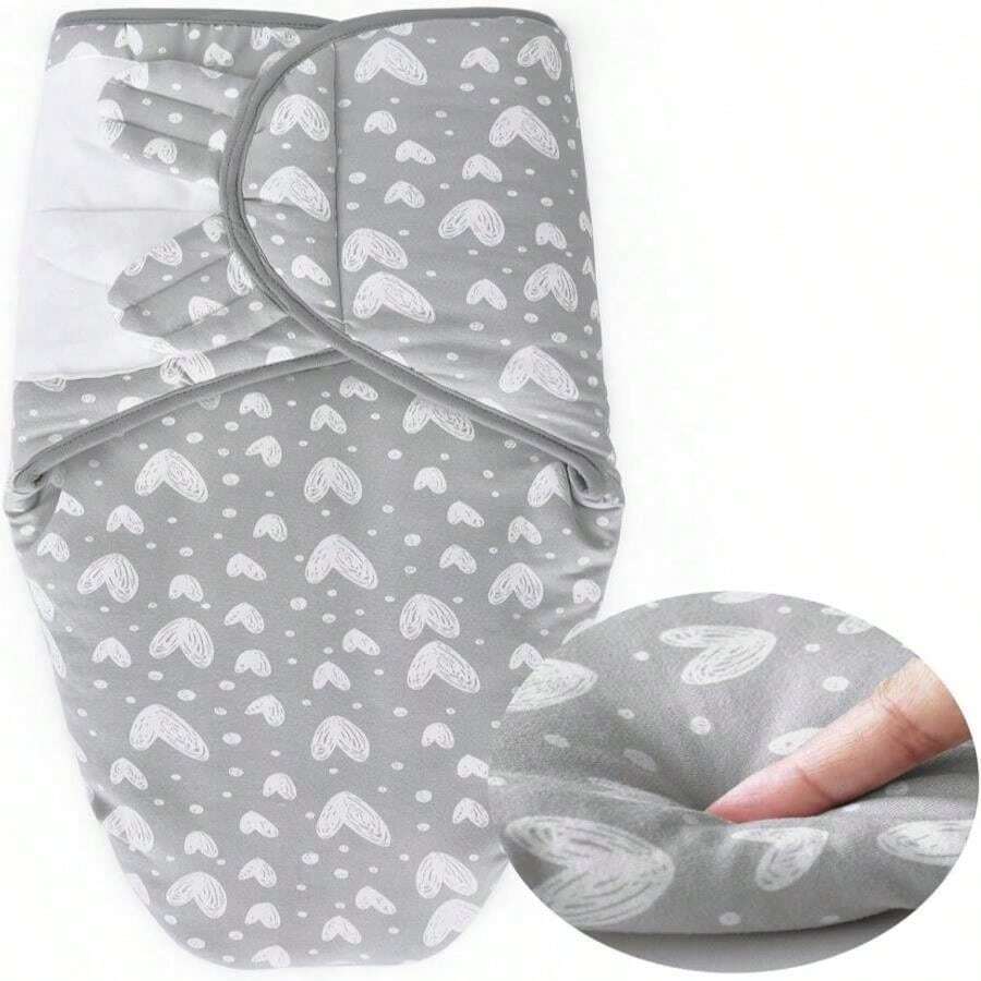 Biloban Baby Swaddles 0-3 Months For Boy Girls, Newborn, Organic Cotton Adjustable Blanket, Lovely Grey Print, 2 Pack - 白色印花 - 查看 1