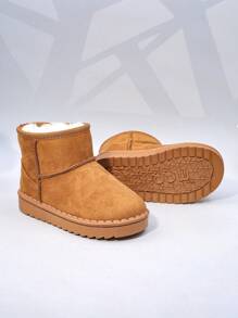 Autumn/Winter Children's Snow Boots, Mid-Top Flat Plush Lined Girls Shoes, Thick Sole Warm Boys Boots, Toddler Short Booties - Yellow - View 5