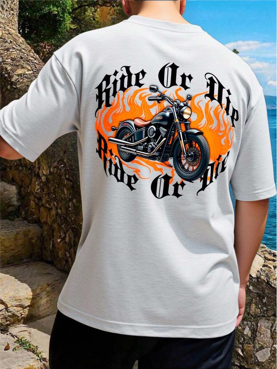 King T-shirt Playera de Hombre Estampada 100% Algodón Cuello Redondo Manga Corta Oversize Diseño Gráfico Ride or Die Motocicleta Ropa Casual Estilo Urbano Streetwear Ajuste Cómodo Tacto Suave Transpirable Ideal para Todas Las Temporadas o Estaciones Prenda Ligera de Alta Calidad Look Moderno Masculino Outfit Diario Deportivo Vacacional Moda Actualizada Combinable con Pantalón de Mezclilla Joggers Bermudas o Chamarra en Varios Colores - Blanco - Ver 1