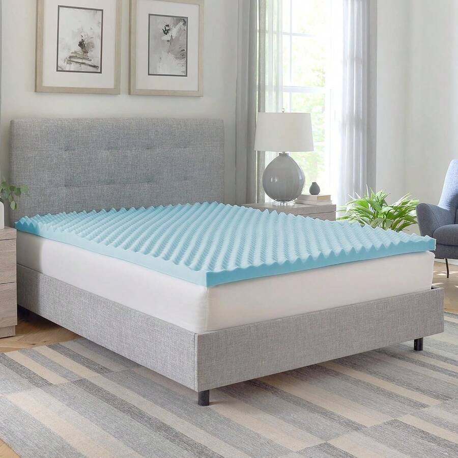 1.5 - Inch Memory Foam Mattress Topper, Cooling Gel-Infused, Plush Feel - Cooling And Pressure Relieving, Blue - Blue - View 1