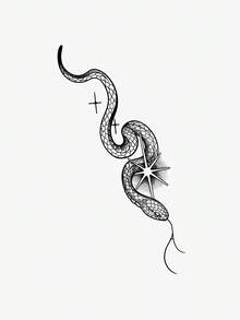 1pc Fashionable & Cool Temporary Tattoo Sticker, Shiny Stars & Serpent Waist Band Tattoo, PVC Tattoo Sticker Suitable For Couples, Black Faux Tattoo Design, One-Time Tattoo Pattern, Waterproof, No Reflection, Easy To Apply & Remove, Highly Realistic Tattoo Sticker