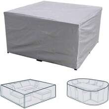 1 funda para muebles de patio, plateada, rectangular o cuadrada, para mesa y sillas de jardín, con cordón, impermeable, a prueba de polvo y resistente a los rayos UV.