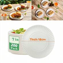 100/200 Stücke weiße Pappteller - 7/9 Inch leichte, unbeschichtete Einweg-Partyteller, Snack-/Kuchenteller, Geschirr, dekorative Pappteller, geeignet für DIY, Abendessen, Grillen, Outdoor, Picknick und Desserts - Weiss - Übersicht 17