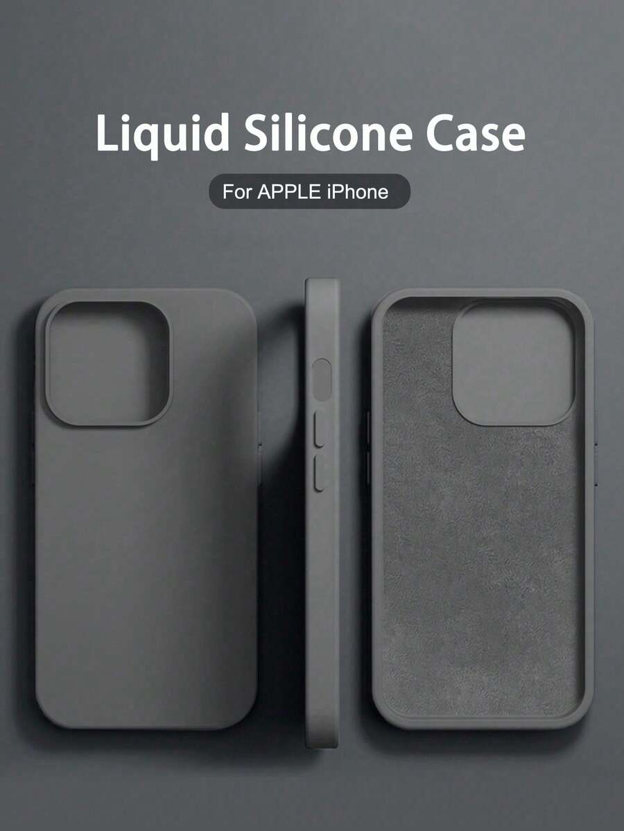 1pc Luxury Liquid Silicone Shock-Proof Phone Case, Suitable Compatible With Apple 16/14/13/12/11/15 Pro Max, 12/13/14/15/16 Plus, Fashionable Velvet Protective Cover, Waterproof, Anti-Fall, Anti-Scratch - Titanium Gray - View 1
