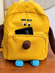 Cartoon Dog Design Lightweight Nylon Backpack, Suitable For Primary School Students Back To School