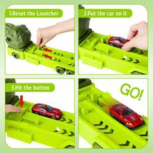 Portable Dinosaur Race Track Car Set With 6 Race Cars - Green - View 4