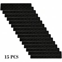15Pcs Stripes Extra Large Non-Slip Stair Treads, Reusable Adhesive Carpet Stair Mats For Indoor Steps - Slip-Resistant Rug Pads For Kids, Pets, Washable, Cut-To-Fit Any Stairs - 黑色 - 查看 2