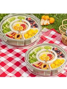 Rotatable Fruit Plate With Lid And Handle; Refrigerator Crisper Storage Box, Outdoor Camping Multi-Purpose Snack Plate, Large Cold Cut Meat, Vegetable And Fruit Plate For Tos, Parties And Travel Picnics - Nhiều màu - Xem 14