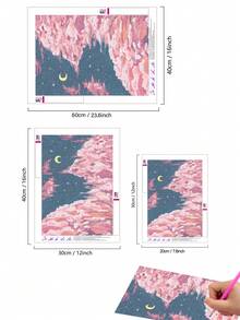 |5D DIY 钻石画|粉色油画风格钻石画套装，粉色云朵萦绕月亮。成人钻石画海报墙饰，家居装饰钻石画，DIY 墙面艺术，享受动手乐趣，馈赠亲友的最佳礼物 - 彩色 - 查看 3