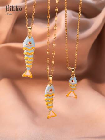1pc Elegant Ocean Theme, Colorful Enamel Fish Pendant Necklace, Charming Women Jewelry