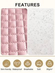 South Life 1pc Warterproof Fitted Sheet, Bedding, Waterproof Mattress Protector, Fall Decor, Skin-Friendly Mattress Cover, Bedroom Decor, Breathable Quilted Mattress Cover For 8-15" Mattress, Room Decor, Noiseless Bed Mattress Cover For Bedroom, Dorm Room, Fathers Day Decor, Birthday Decorations, Grad Party Decor, Fathers Day Gift, Graduation Gifts, Birthday Gifts - 粉色 - 查看 5
