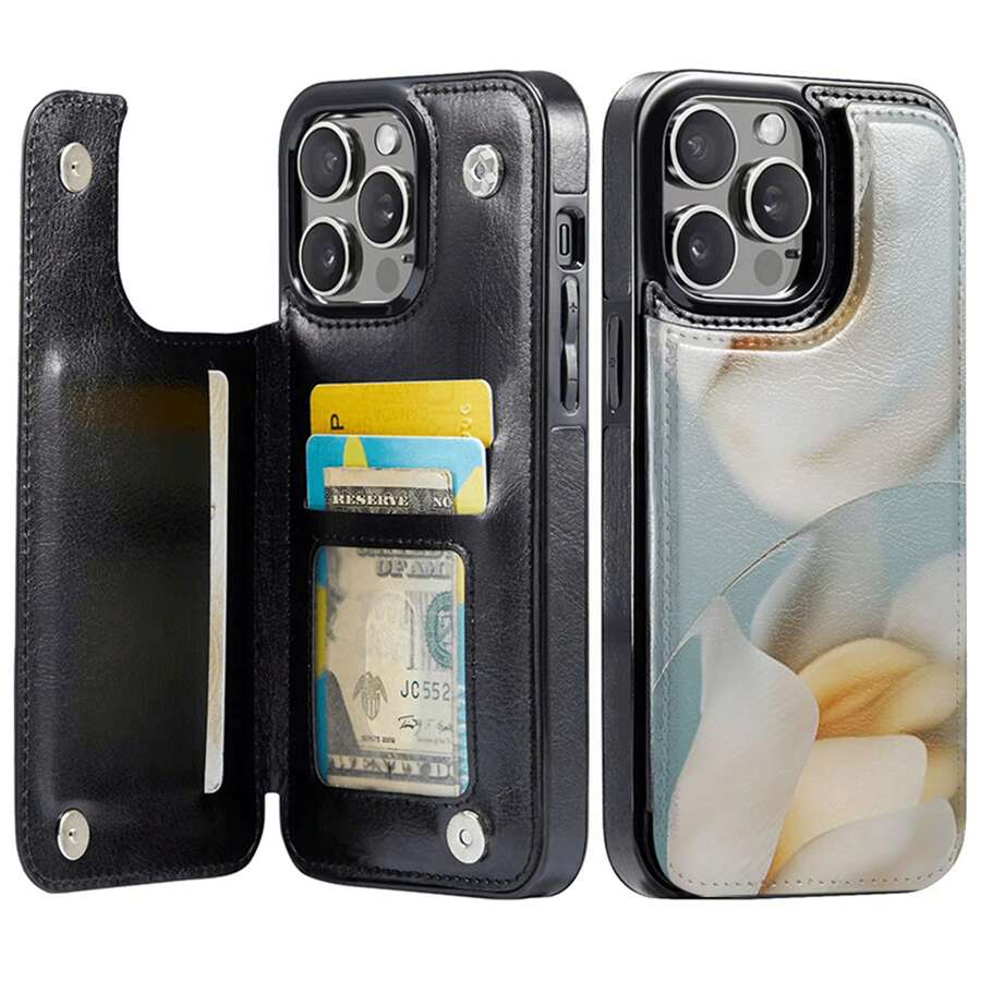 Flower Wallet-Style Mobile Phone Case, Designed With Elegant Petals And Soft Hues, Suitable For IPhone 16e 16 15 14 Plus 13 12 11 Pro Max SE 2022 7 8 Plus X XR XS Max Wallet-Style Mobile Phone Case With Card Slot Holder And Double Magnetic Buckle Durable Protective Cover