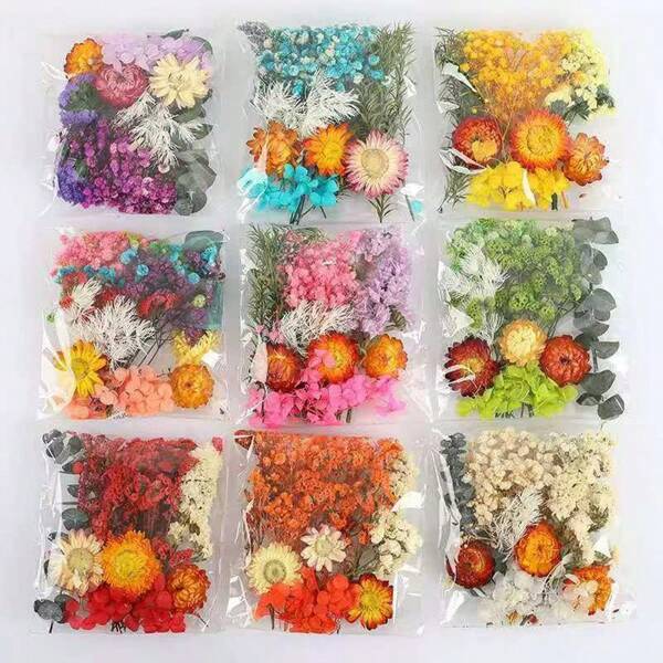 Colorful Dried Flower Wreath Epoxy Resin DIY Bouquet Wreath Candle Making Home Wedding Box Flower Decor / Colored Natural Dried Flower With Epoxy Resin Handmade Crafts