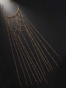 1 件金属网状流苏串珠发链，优雅合金发饰，宴会及日常佩戴皆宜，头饰首饰，头链，发藤链，发饰，学校用品， - 金色 - 查看 4