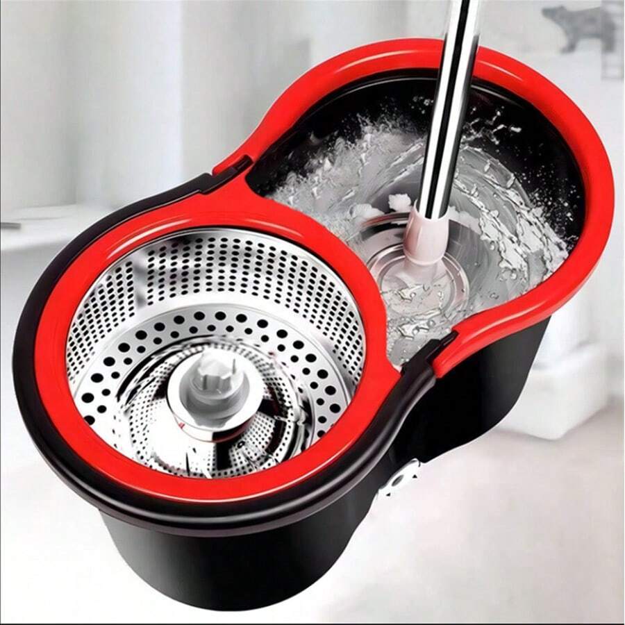 Spin Mop And Bucket With Wringer Set, 360° Spinning Mop Bucket System With 3 Microfiber Mop Replacement Heads And 61" Stainless Steel Adjustable Handle For Floor Cleaning (20QT) - màu đen - Xem 1