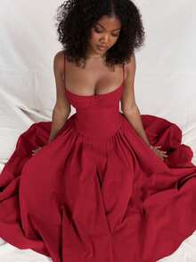 French Vintage Long Dresses With Halter - 深紅色 - 查看 4