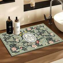 1pc Deep Green Tree Leaf Print Drip Mat, New Absorbent Kitchen Cabinet Drying Mat, Soft Diatomite Non-Slip Quick Dry Pad For Kitchen Counter, Coffee Machine, Etc.