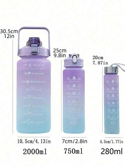 1pc 280ml/750ml/2000ml Large Capacity Plastic Straw Water Bottle, Ombre Color, Matte Finish, Portable Sports Water Bottle