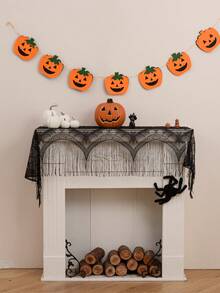 1pc Black Skeleton Lace Hanging Screen Curtain, Holiday Decor - Black - View 5