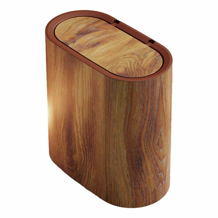 Narrow Wood Trash Can With Detachable Inner Bucket Adds Modern And Exquisite Atmosphere To Bathroom White 29.5*16*29CM - Wood Grain - 查看 1