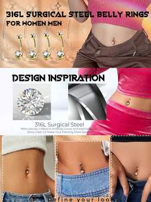 Stainless Steel Double-Headed Rhinestone Belly Button Ring, Stainless Steel Shiny Rhinestone Belly Button Ring, Simple And Shiny Gold, Suitable For Women's Daily Wear - Yellow Gold - View 7