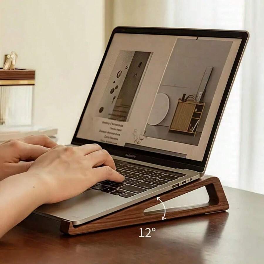 Giá đỡ máy tính xách tay bằng gỗ - Giá đỡ máy tính xách tay di động, làm bằng gỗ óc chó đen và gỗ anh đào, thiết kế làm mát bằng luồng không khí cho văn phòng tại nhà, phụ kiện không gian làm việc bền bỉ và quà tặng Lễ Tạ ơn, giá đỡ làm mát máy tính xách tay | Thiết kế bằng gỗ thời trang | Veneer gỗ tự nhiên
