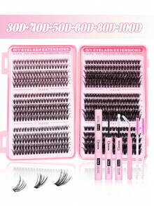 600pcs False Eyelashes Set - Eyelash Extension Kit, 8-16mm Mixed Individual False Eyelashes, Includes Eyelash Glue, Sealer, Tweezers, Brush For DIY Eyelash Extension At Home - Black - View 7