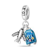 1 Stück 925 Sterling Silber DIY Anhänger, funkelnder diamantbesetzter Globus Charm: Beginne ein schönes Reisekapitel, Alltags- und Freizeitkleidung, Urlaubsgeschenke