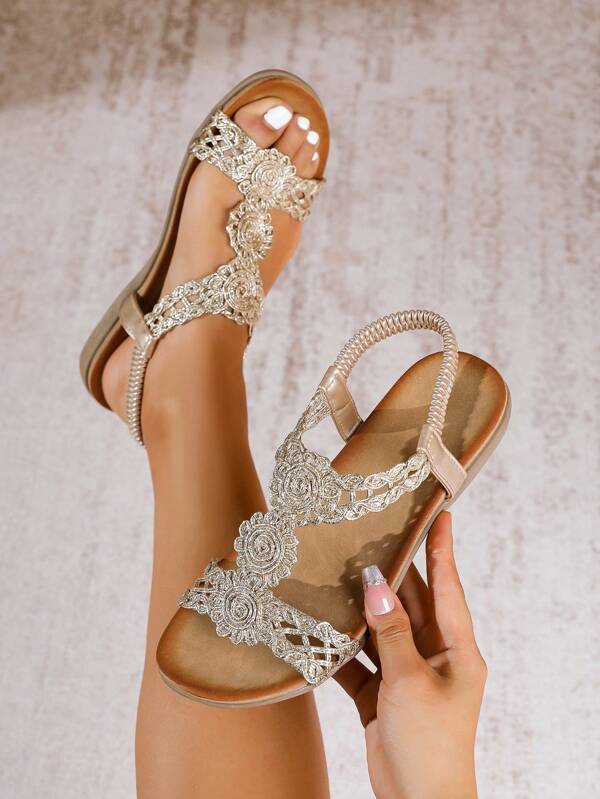 Women Woven Bohemian Beach Sandals, Flat Sandals For Spring And Summer