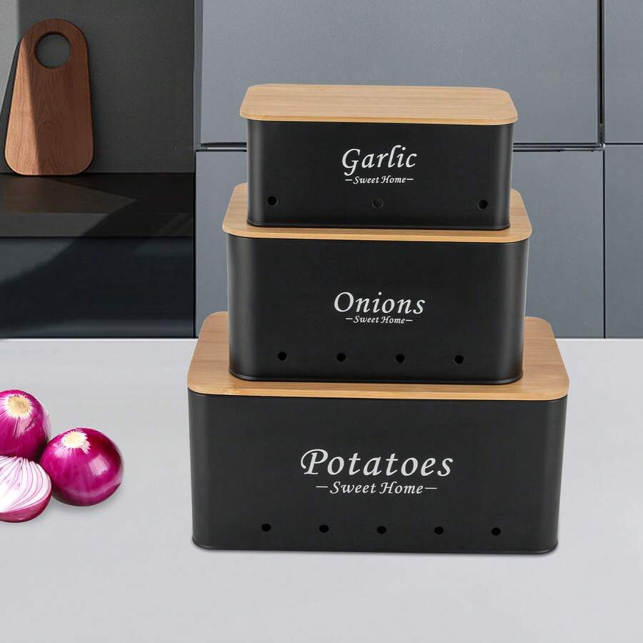 JUSODIN Container Sets, Onion/Potato/Garlic Storage Container, 3Pcs Storage Box