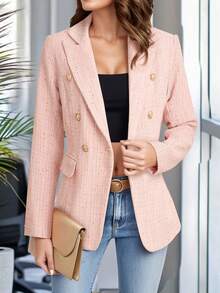 HOMEYEE 提花纹理面料长袖立领休闲/商务西装外套，优雅，适合多季节