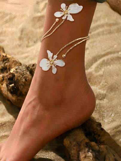 1pc Fashionable, Elegant Geometric Line Pattern, 3D Flower Adjustable Anklet/Foot Chain, Suitable For Daily Wear, Party, Vacation, Gathering