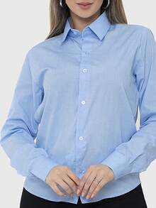 Women's Formal Shirt Premium Linen Structured Long Sleeve Shirt - Light Blue - View 3