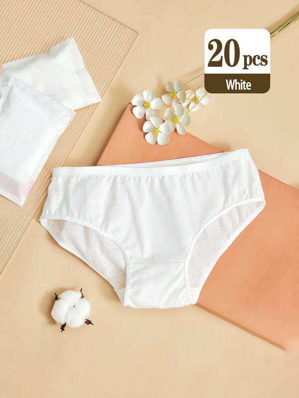 20pcs/Pack Disposable White Cotton Underwear, Individually Packaged, Suitable For Menstrual Period, Postpartum Care, Travel, Daily Use For Women